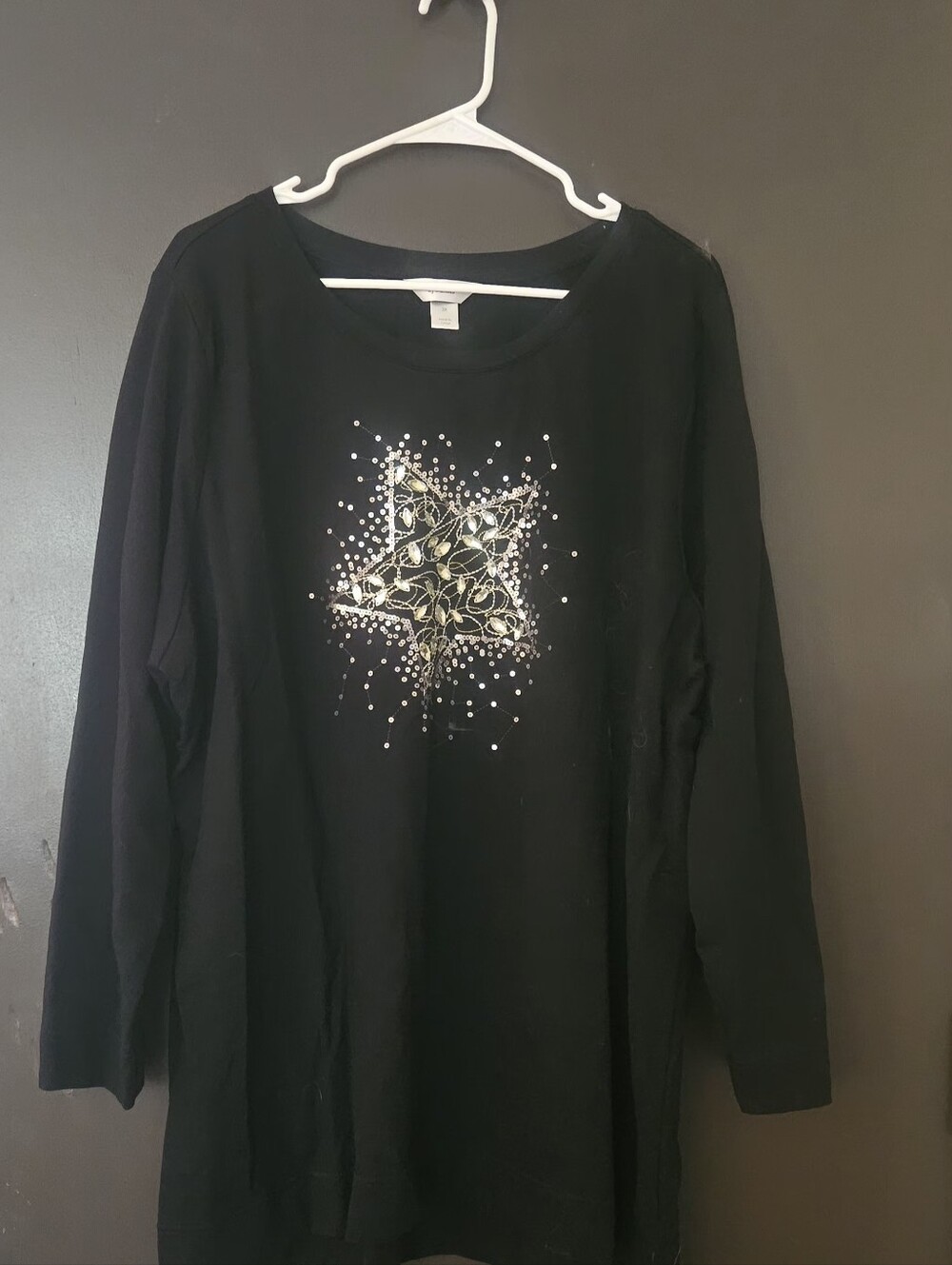 CJ Banks Black Long Sleeve Top with Star Embellishment